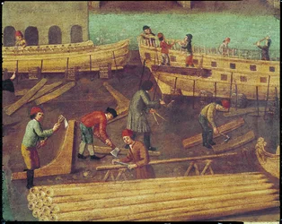 Skylt för Marangoni-familjen av skeppsbyggare, venetiansk, 1517